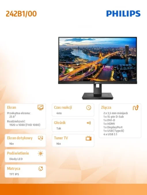 Philips Monitor 242B1 23.8 inch IPS DVI HDMI DP Pivot - Image 5