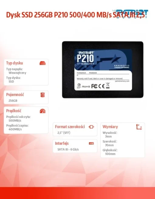 Patriot SSD 256GB P210 500/400 MB/s SATA III 2,5 - Image 6