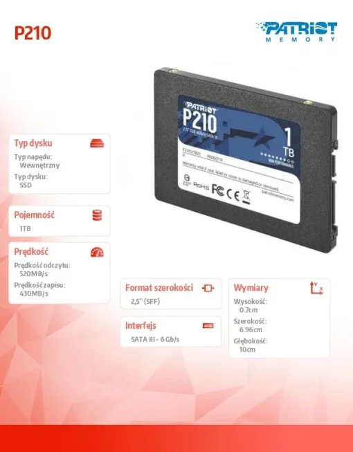 Patriot SSD 1TB P210 520/430 MB /s SATA III 2.5 - Image 3