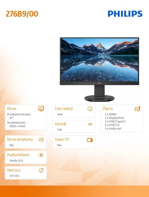 Philips Monitor 276B9 27 inch IPS HDMIx2 DP USB-C Pivot - Image 5