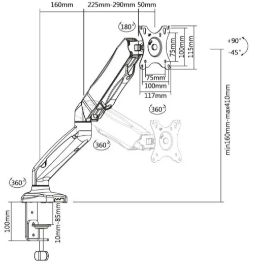 TB Gas spring bracket TB-MG1 27 inch 8kg - Image 2