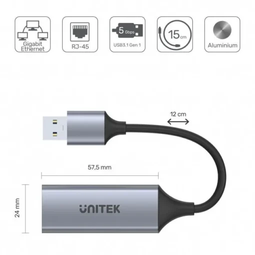 Unitek Adapter USB-A 3.1 GEN 1- RJ45, 1000 Mbps, U1309A - Image 3