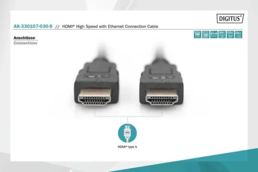 Digitus Cable HDMI Highspeed with Ethernet 4K 60Hz UHD Typ HDMI A/HDMI A M/M black 3m - Image 3