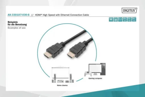 Digitus Cable HDMI Highspeed with Ethernet 4K 60Hz UHD Typ HDMI A/HDMI A M/M black 3m - Image 4