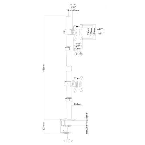 Neomounts Desk holder for 2 monitors FPMA-D550DVBLAC 10-32cale 6kg 75X75-100X100 PIVOT 360 5YEAR - Image 2
