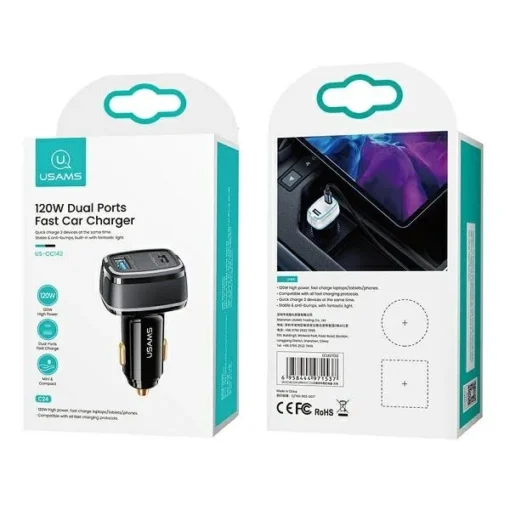 USAMS Car charger 1xUSB+1xUSB -C C24 120W Fast Charge - Image 3