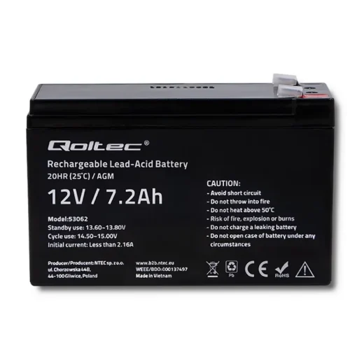 Qoltec AGM battery 12V 7.2Ah, max. 108A - Image 2