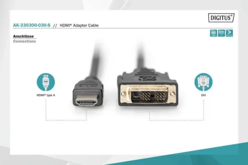 Digitus HDMI 1.3 кабел 3m HDMI A/DVI-D(18+1) M/M - Image 3