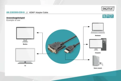 Digitus HDMI 1.3 кабел 3m HDMI A/DVI-D(18+1) M/M - Image 4