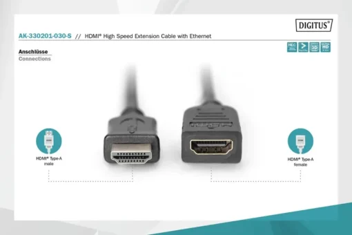 Digitus Highspeed HDMI Extender Ethernet V 1.4 3D GOLD male/female 3m - Image 3