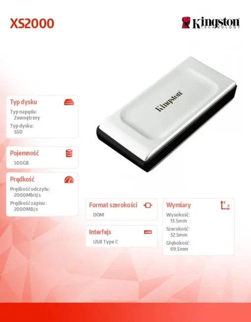 Kingston SSD диск XS2000 500GB USB3.2 Gen2.2 Zewnetrzn - Image 6