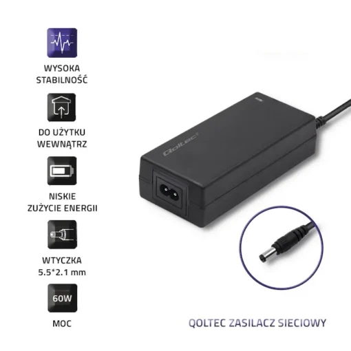 Qoltec Desktop захранващ блок 60W 12V, 5A, 5.52.1 - Image 3