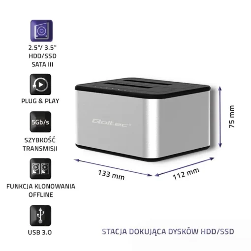 Qoltec Docking station 2xHDD/SSD, USB 3.0 - Image 3