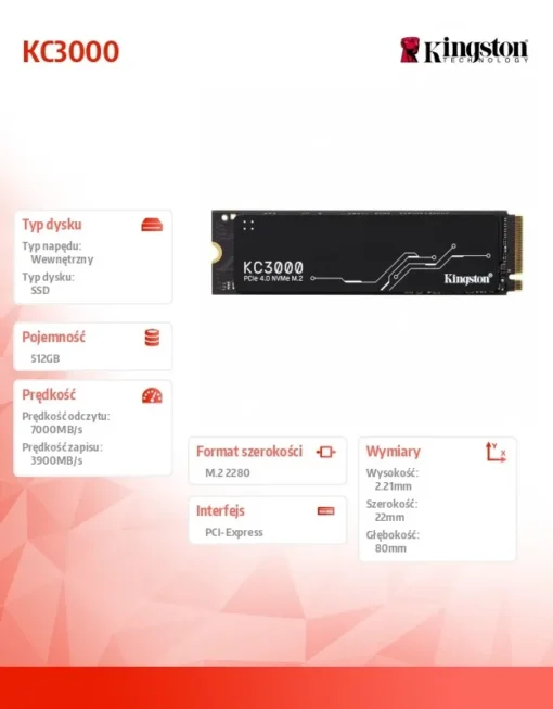 Kingston SSD drive KC3000 512GB PCIe 4.0 NVMe M.2 - Image 3