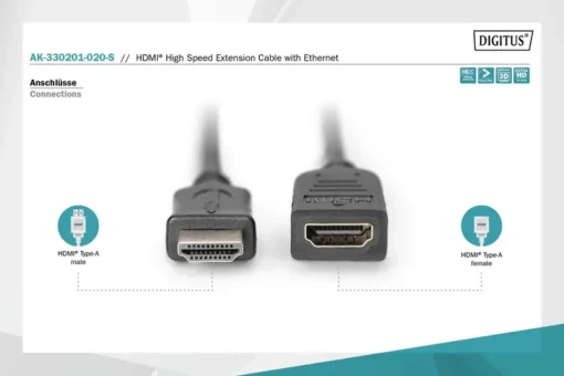 Digitus Highspeed HDMI Extender Ethernet V 1.4 3D GOLD male/female 2m - Image 3