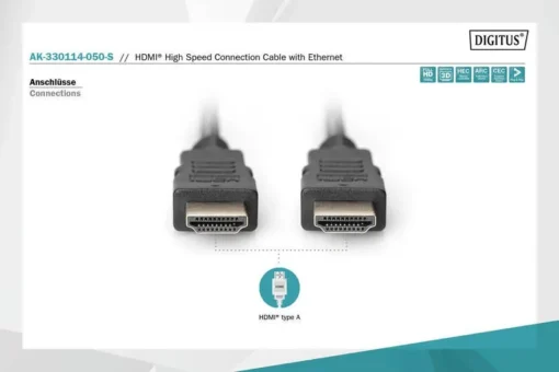 Digitus Connection cable HDMI HighSpeed with Ethernet 1080p 60Hz FHD Type HDMI A/HDMI A M/M black 5m - Image 3