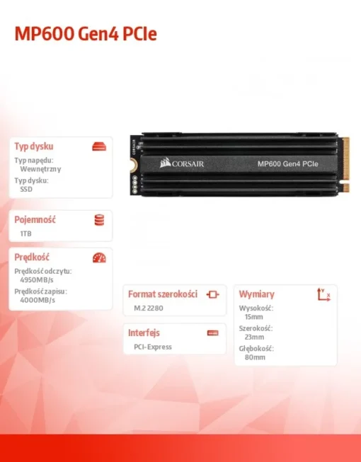 Corsair SSD drive 1TB MP600 Series 4950/4000 MB/s PCIe M.2 - Image 6