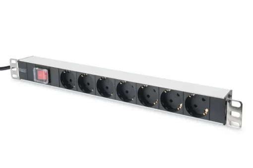 Digitus Power strip PDU 19, 1U, 7 sockets, power: 16A, 4000W, aluminum, switch, 2m