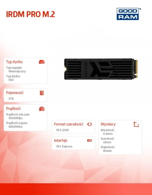 GOODRAM SSD drive IRDM PRO 2TB M.2 PCIe 4x4 NVMe 2280 7000/6850 - Image 5