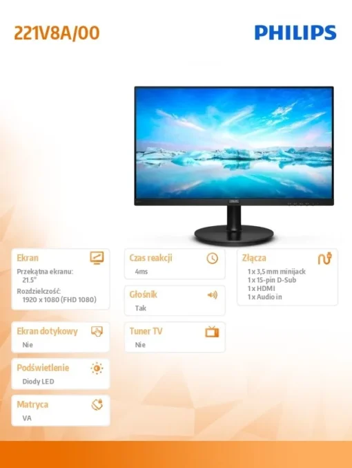 Philips Monitor 21.5 inches 221V8A VA HDMI Speakers - Image 5