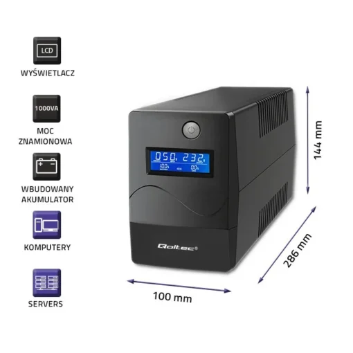 Qoltec Uninterruptible захранващ блок, 1000VA, 600W - Image 3