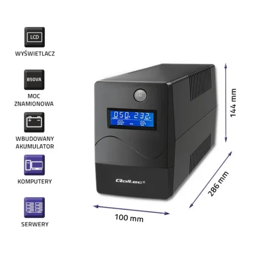 Qoltec Uninterruptible захранващ блок, 850VA, 480W, LC - Image 4