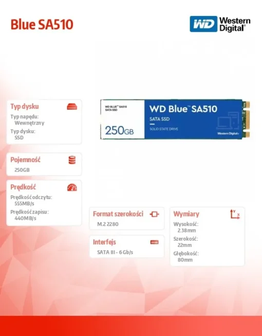 Western Digital SSD drive Blue 250GB SA510 M.2 2280 WDS250G3B0B - Image 5