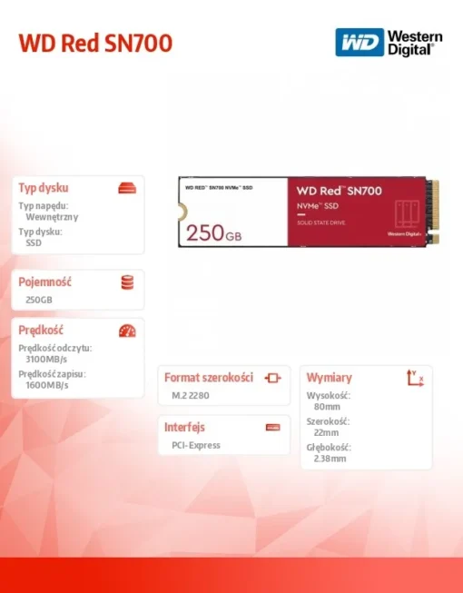 Western Digital SSD Red 250GB SN700 2280 NVMe M.2 PCIe - Image 4