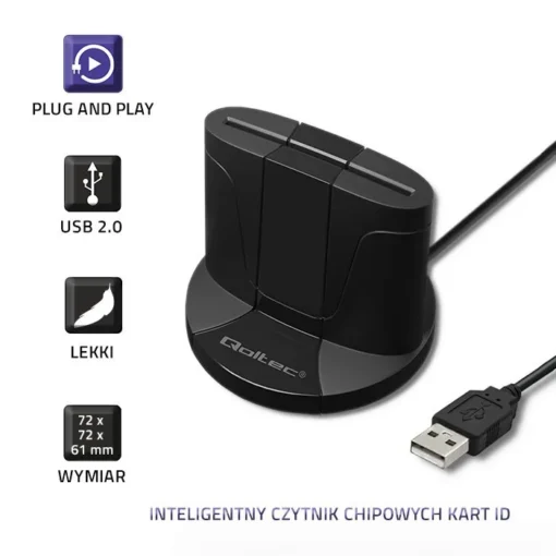 Qoltec Intelligent ID chip card reader SCR 0632, USB - Image 4