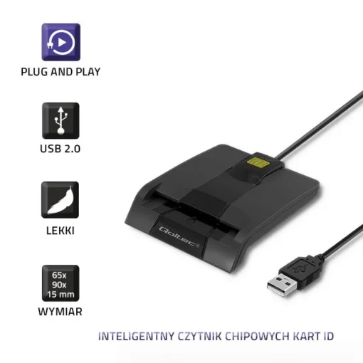 Qoltec Intelligent smart ID card reader, USB type C - Image 4