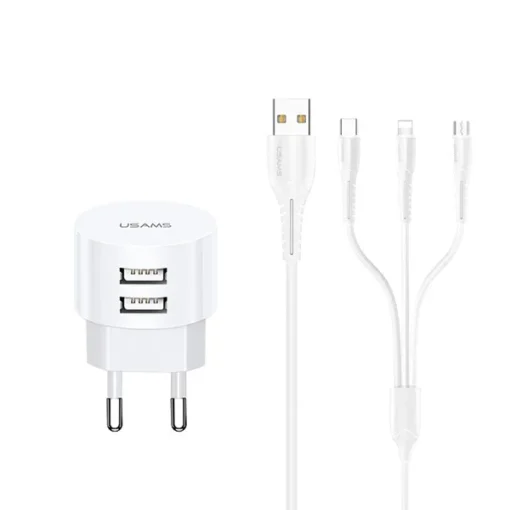 USAMS Charger T20 3w1 2,1A micro/lightning/usb-c