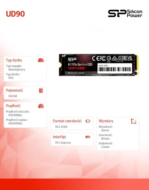 Silicon Power SSD UD90 500GB PCIe M.2 2280 NVMe Gen 4x4 5000/4800 MB/s - Image 5