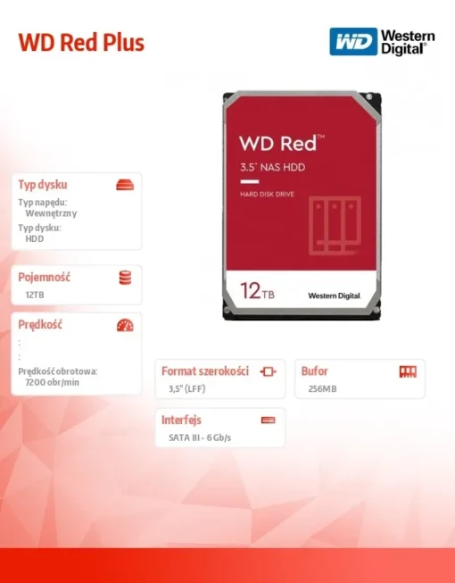 Western Digital Drive 3,5 inches WD Red Plus 12TB CMR 256MB/7200RPM Class - Image 2