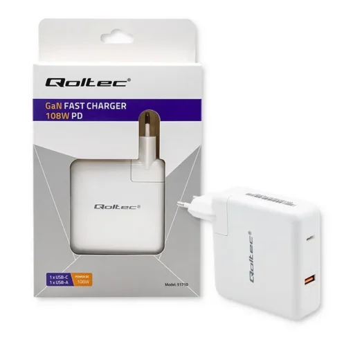 Qoltec Power charger GaN FAST 108W, USB C, white - Image 3