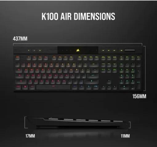 Corsair Keyboard K100 RGB Air Wireless Ultra Thin Cherry MX - Image 5