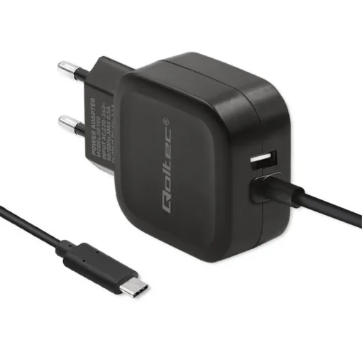 Qoltec Charger 17W | 5V | 3.4A | USB + USB typ C