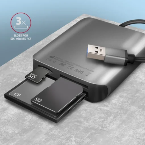 AXAGON CRE-S3 External card reader USB-A 3.2 Gen 1, 3-slot & lun SD/microSD/CF, UHS-II - Image 3