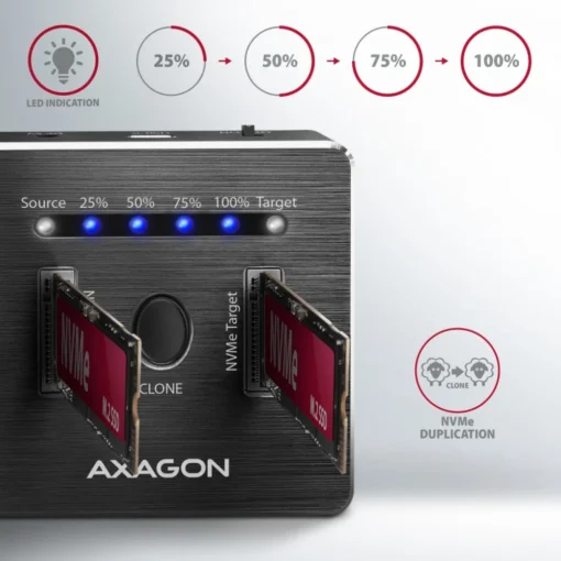 AXAGON Docking Station ADSA-M2C, USB-C 3.2 Gen 2 - 2x M.2 NVMe SSD CLONE MASTER - Image 3