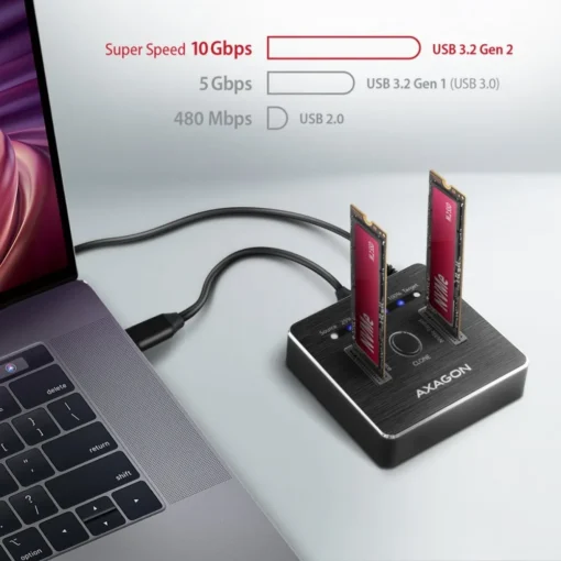 AXAGON Docking Station ADSA-M2C, USB-C 3.2 Gen 2 - 2x M.2 NVMe SSD CLONE MASTER - Image 4