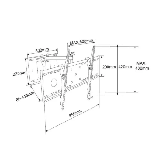 TB Uchwyt TV TB-63P do telewizora 32-70 inch 55kg max VESA 600x400 - Image 3