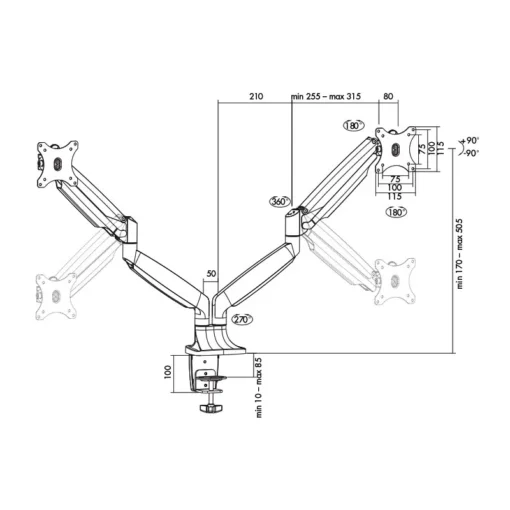 LogiLink Dual monitor mount, 13-27, 2x9kg. max - Image 2