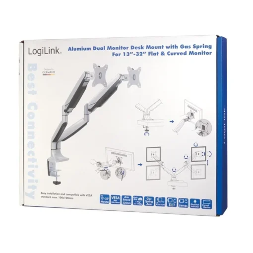 LogiLink Dual monitor mount, 13-27, 2x9kg. max - Image 5