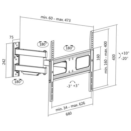 LogiLink TV wall mount, 37-70 tilt, swivel, 50kg max - Image 2