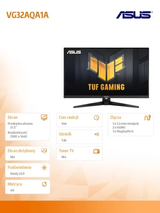 Asus Monitor 31,5 inches VG32AQA1A TUF WQHD 170Hz HDMI DP GŁOŚNIK - Image 2