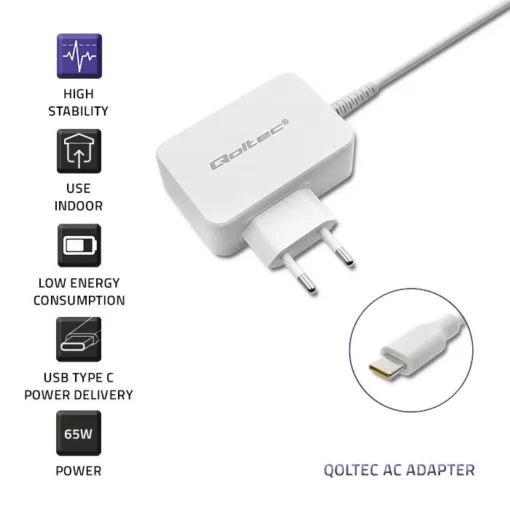 Qoltec Cahrger 65W USB type C, PD - Image 2