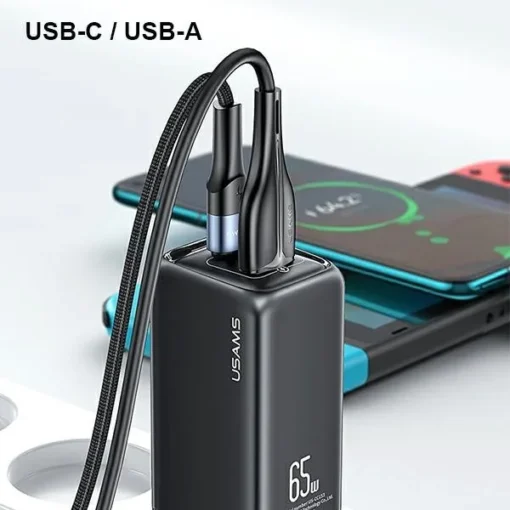 USAMS Charger T47 USB/ USB-C 65W PD Fast Charging - Image 4