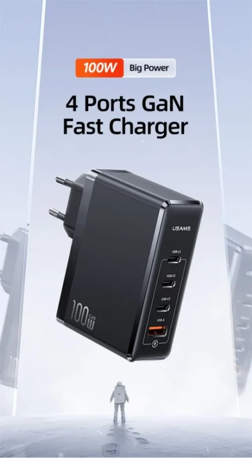 USAMS Charger GaN 100W PD T50 3xUSB-C + USB Fast - Image 2