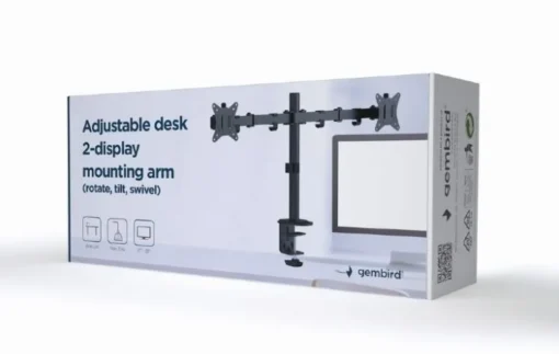 Gembird Adjustable desk 2-display mounting arm (rotate, tilt, swivel), 17 inches-32 inches, up to 9 kg - Image 3