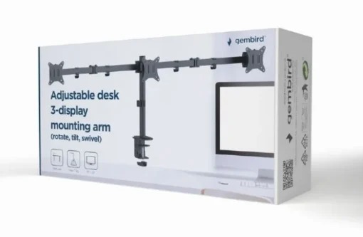 Gembird Adjustable desk 3-display mounting arm (rotate, tilt, swivel), 17 inches - 27 inches, up to 7 kg - Image 2