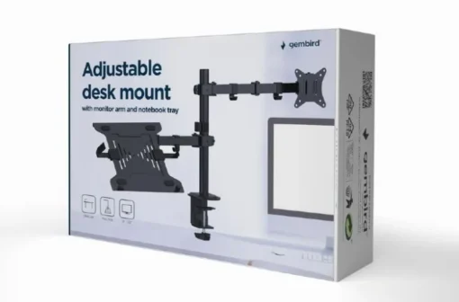 Gembird Adjustable desk mount with monitor arm and Лаптоп tray - Image 2